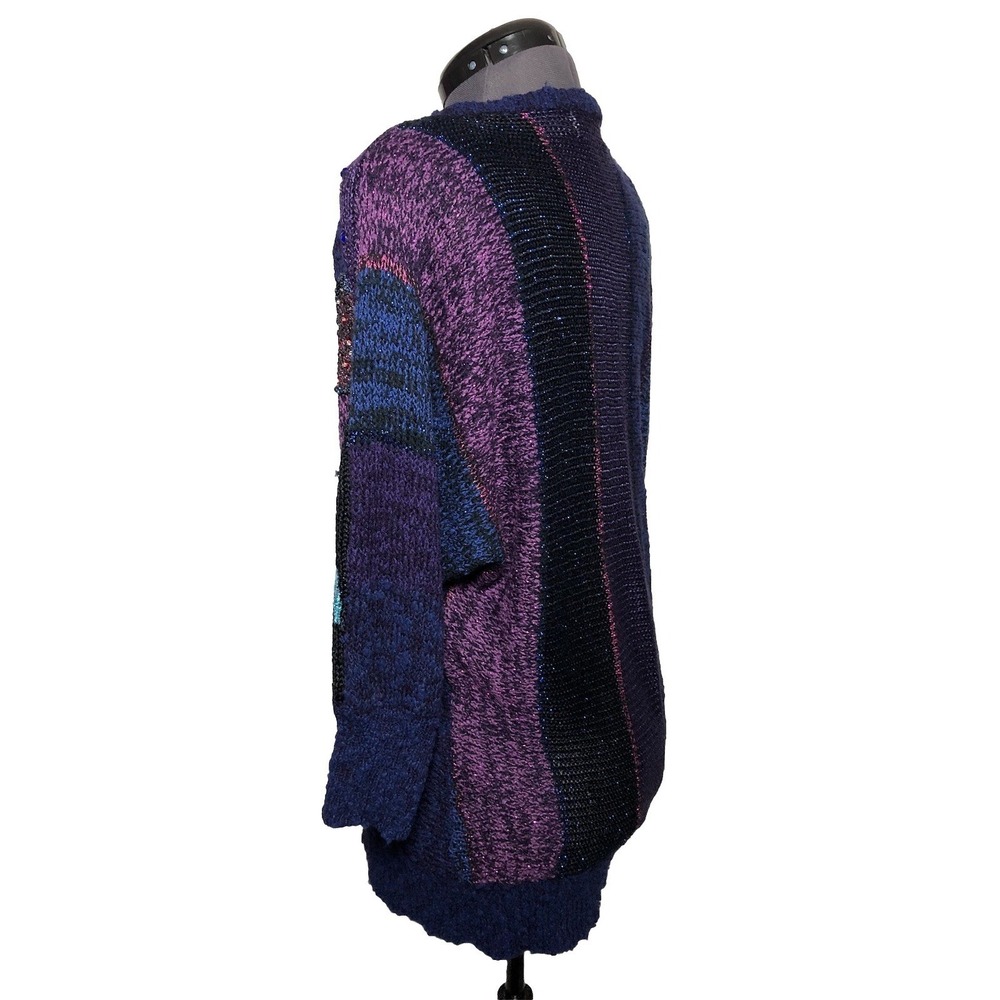 Vtg 80s Funky Statement Sweater Abstract Art Knit Beaded Glam Novelty M B44 - Picture 7 of 9